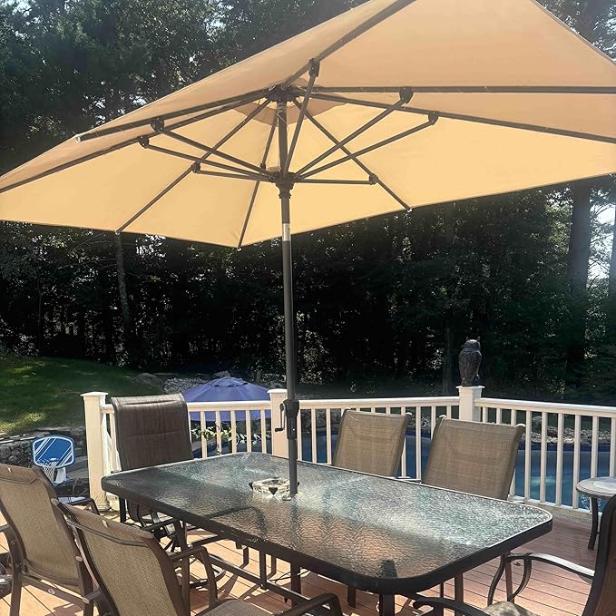 PURPLE LEAF 10' x 6.5' Rectangular Patio Umbrella Outdoor Table Umbrella Aluminum Frame Market Umbrella Sun Umbrella with 8 Sturdy Ribs & Tilt for Garden Deck Lawn & Pool Beige