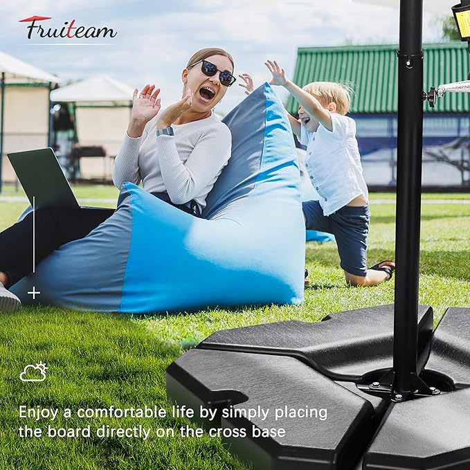 FRUITEAM 4-Piece Heavy-Duty Cantilever Umbrella Base Stand, 204lb Capacity, Triangle Patio Umbrella Base Filled with Water/Sand for Garden, Outdoor & Poolside