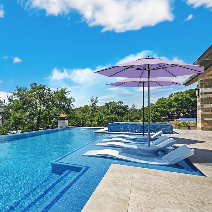 Midtown Umbrellas Push and Pop 10 Feet Outdoor Umbrella, Purple Polyester Fabric - Fiberglass Ribs Deck Patio Umbrella, Backyard Umbrella, Garden Umbrella & Pool Umbrella - Black Pole