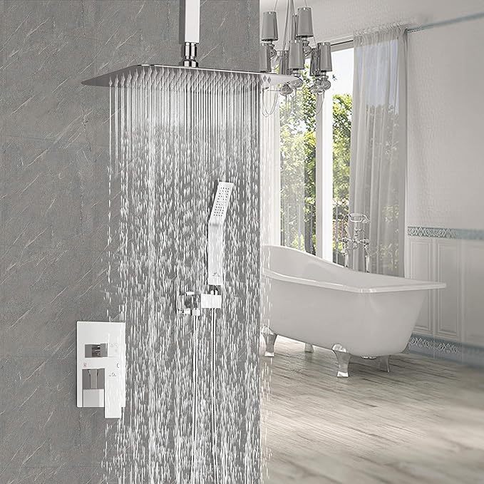 SunCleanse Rainfall Shower Faucet Set Polished Chrome Shower Combo Set for Bathroom with High Pressure 10 inch Shower Head with Handheld Shower Valves Shower Head and Handheld Ceiling Mounted