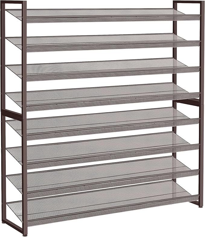 Shoe Rack, Long Shoe Organizer,Max Holds 50 Pairs,8 Tier Metal Shoe Storage Shelf,4-Tier Stackable Shoes Organizer for Garage, Entryway,Bronze