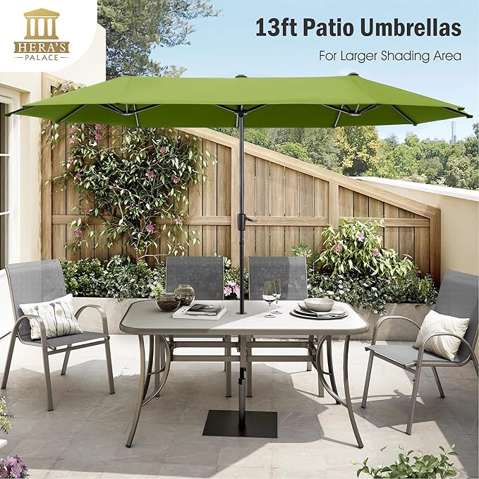 HERA'S PALACE 13 ft Patio Umbrella Double-Sided Outdoor Market Umbrella Rectangular Large with Crank for Patio Shade Outside Deck or Pool, Lime