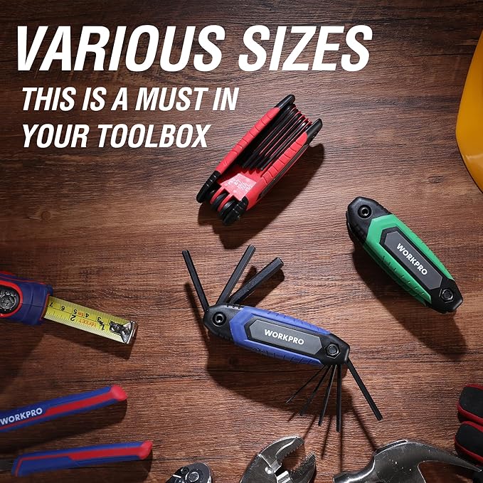 WORKPRO 25-Piece Folding Allen Wrench Set, SAE, Metric, Torx Hex Key Set Included, 3 Pack Portable Allen Key Set for Basic Home Repair and General Applications