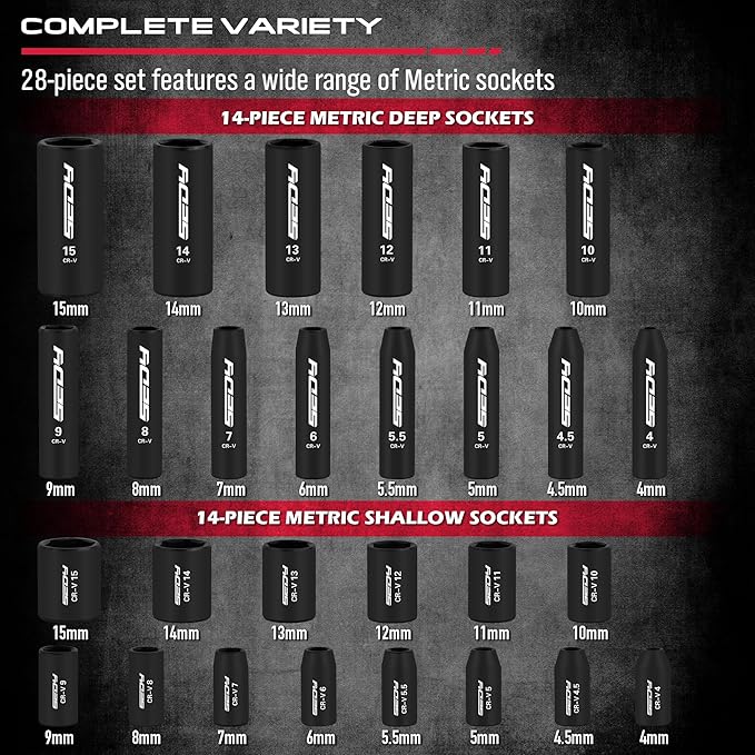 73-Piece Hex Torx Bit Impact Socket-Set, Master Impact Socket Set, SAE Metric Deep Shallow Sockets Torx Bit Sockets Includes Ratchet Handle, Adapters, Impact Universal Joint, Extension Bars
