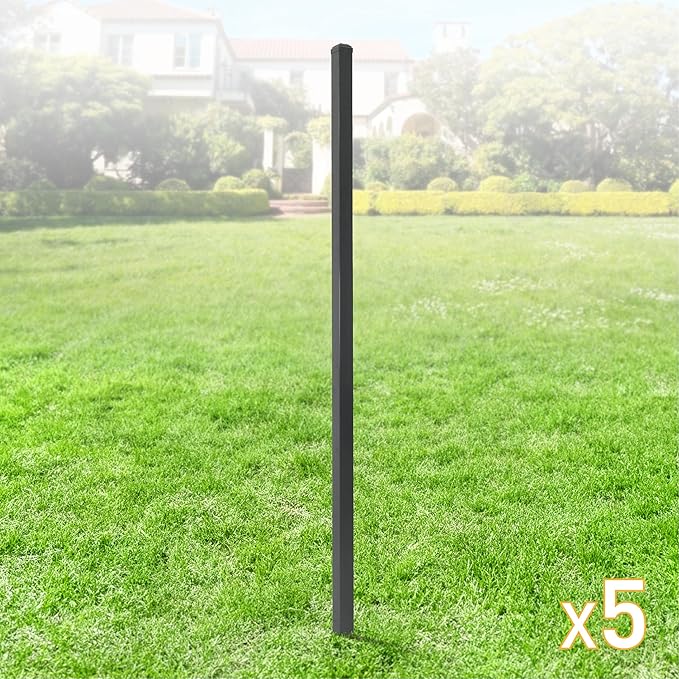 Fencer Wire Heavy Duty 6FT Outdoor Steel Fencing Border Post, 16 Gauge Anti-Rust Metal Fence Post, 2” Diameter Decorative Garden Fence Post, Pack of 5