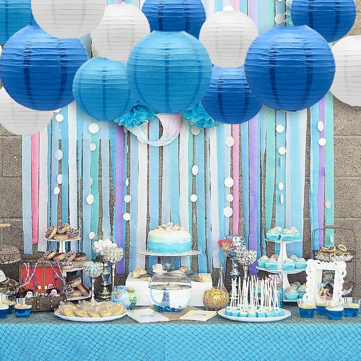 Paper Lanterns Party Decorations Blue - Hanging Paper Lanterns Indoor Outdoor - Wedding Graduation Birthday Baby Shower Party Supplies, 15pcs