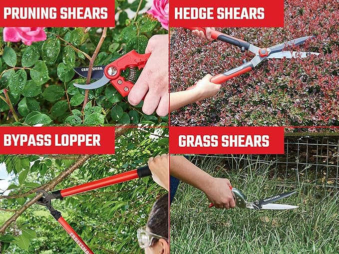 CRAFTSMAN 4-Piece Pruning Tools Set with Bypass Pruner, Bypass Lopper, Wavy Blade Hedge Shears & Swivel Blade Grass Shears