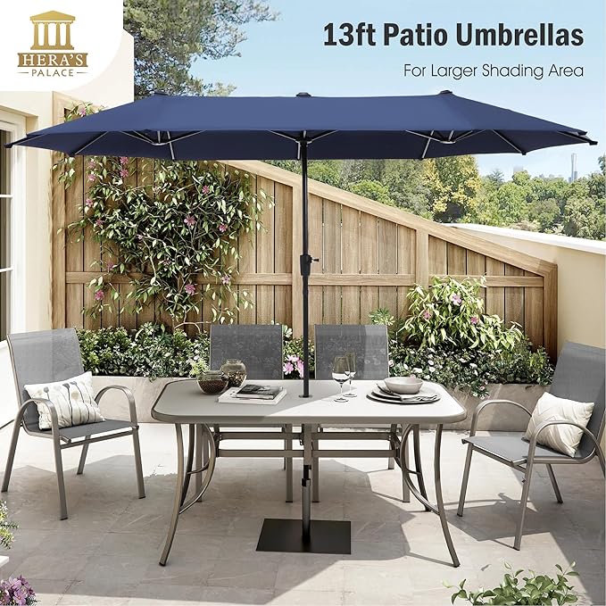 HERA'S PALACE 13 ft Rectangle Patio Umbrellas, Large Outdoor Umbrella with Crank, Powerful UV Protective, Table Umbrella Outdoor Patio for Backyard, Pool, Garden, Deck