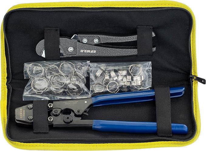 Pex-b Pipe1/2 Inch(2 x75 ft=150 ft, Red & Blue) Fitting DIY Kit, Crimp Fitting, Clamp Tool, Clamps Cutter &Heavy-Duty Canvas Bags,(79)