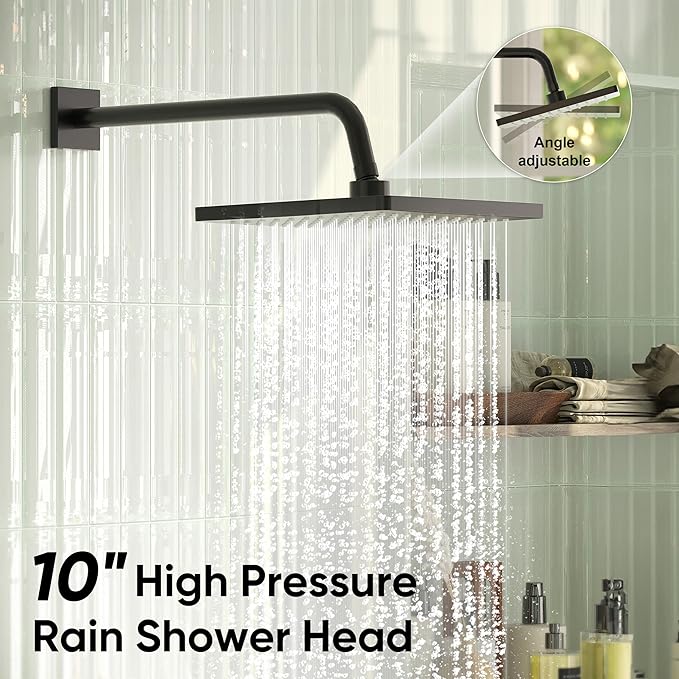 Esnbia Shower Faucet Set, Black Shower System with 10 Inches Rain Head and Handheld Spray, 2 Way Valve Kit, Matte Black