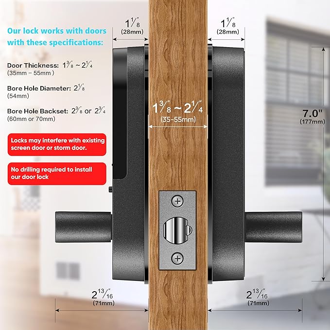 Keyless Entry Fingerprint Smart Lock with Handle & Keypad: Sifely Biometric Digital Electronic Lock with Code, Electric Deadbolt Door Knob for Front, Interior, Exterior & Bedroom Doors (Black)