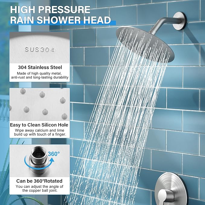 Shower Faucet, Brushed Nickel Shower Faucet Set with 8-Inch Rainfall Showerhead, Single-Handle Shower-Trim Kit Included Valve, Brushed Nickel