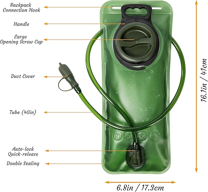 J.CARP Hydration Bladder 2 Liter Leak Proof Water Reservoir, Water Pouch Hydration Pack Replacement for Cycling, Hiking, Camping, Hunting, Running Green