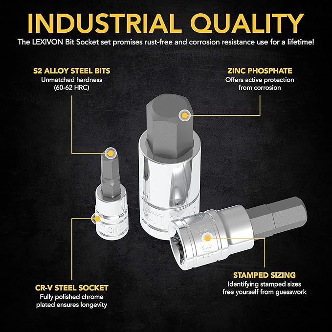 LEXIVON HEX Bit Socket Set, Premium S2 Alloy Steel | 13-Piece SAE 5/64" - 9/16" Set | Enhanced Storage Case (LX-142)