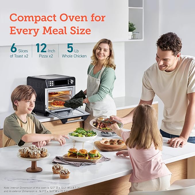 COSORI Smart 11-in-1 Air Fryer Toaster Oven Combo, Airfryer Convection Oven Countertop, Bake, Roast, Reheat, Broil, Dehydrate, 94 Recipes & 3 Accessories, 26QT, Black, Stainless Steel