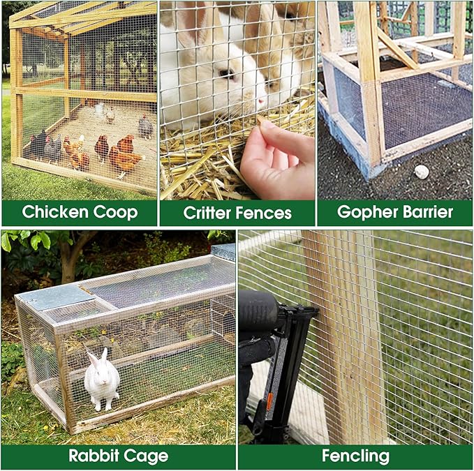 HOPERAN Hardware Cloth 1/2 Inch 48 x 100 ft - 19 Gauge Chicken Wire Fencing, Galvanized Wire Mesh Roll, Welded Wire Fence, Chicken Coop Wire Fence Gopher Wire Rabbit Wire Poultry Netting Cage