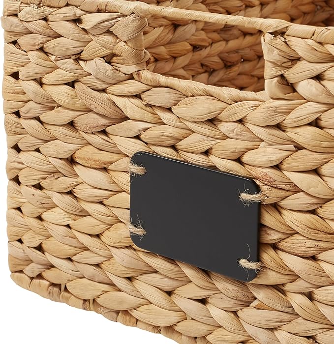 Casafield Set of 2 Water Hyacinth Pantry Baskets, 12-1/2" x 17" x 8", with Chalkboard Labels and Chalk Marker - Natural, Woven Storage Bin Organizers for Kitchen Shelves