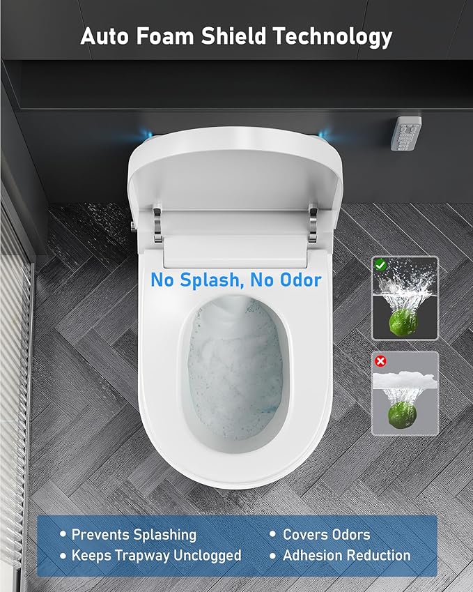 Glendan Modern Smart Toilet with Bidet Built In, One Piece Toilet With Auto Open/Close, Powerful Flush, Warm Water Wash, Foam Shield, Smart Bidet With Heated Seat, Dryer, Night Light & Remote
