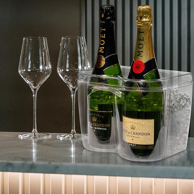 Ice Chilled Wine Bottle Server and Carafe Set - Includes Two 1.35L Carafes | Champagne & Wine Bottle Chiller | Shatter Resistant Cooler for Bars and Outdoors | Keeps Bottles Cooler for Longer