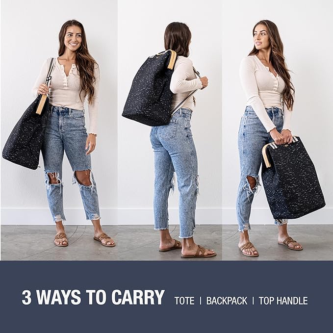 CleverMade Collapsible Laundry Backpack Hamper - Black Birch 45L / 12 Gal 30 lbs - Space Saving Storage Organizer with Strap Home Organization