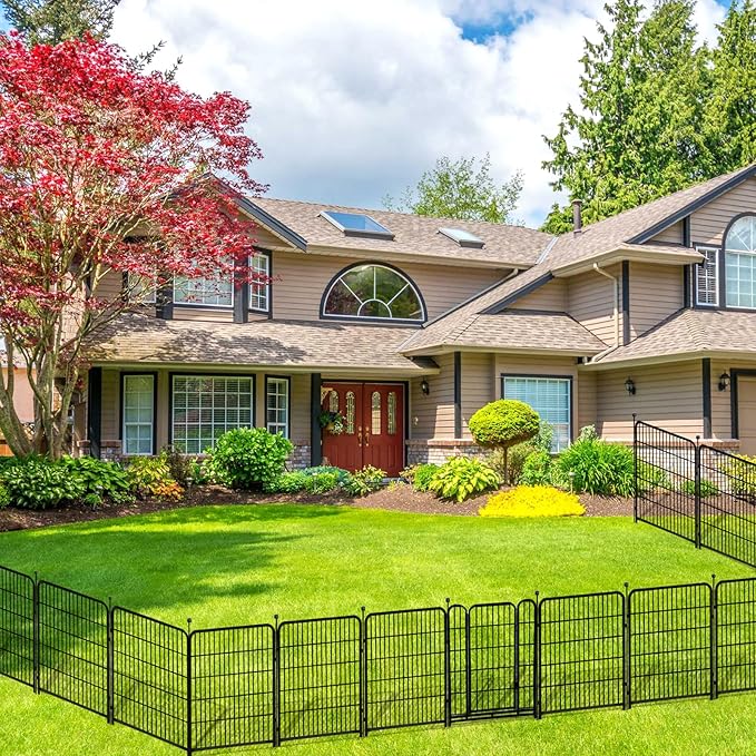 Garden Fence with Gate 32 in(H)×26.6 Ft(L) 12 Panels, Heavy Duty Iron Animal Barrier Fence for Yard, Suitable for Indoor Pet Fence Or Outdoor Dog Fencing