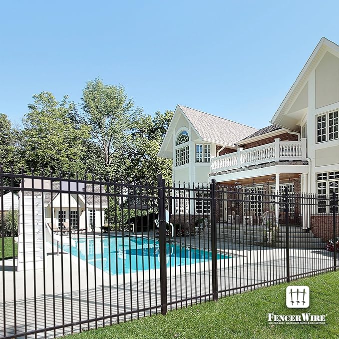 Fencer Wire 76FT Heavy Duty Pinnacle Fence Barrier Kit, Anti-Rust Metal Steel Fence with 6FT Height X 8FT Width Panels, Gate, Posts, Connectors, 2” Diameter Outdoor Fencing for Yard, Pool, Patio