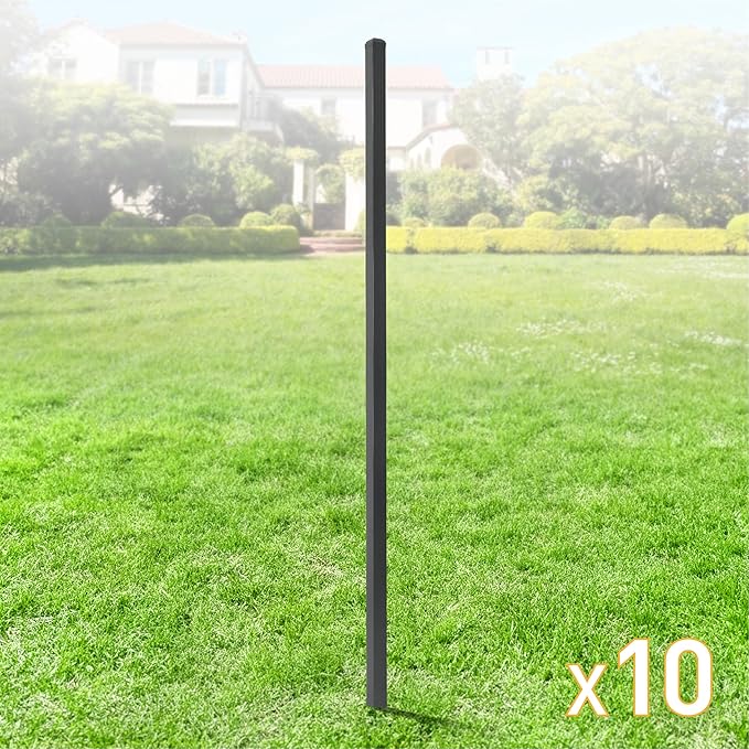 Fencer Wire Heavy Duty 7FT Outdoor Steel Fencing Border Post - Pack of 10, 16 Gauge Anti-rust Metal, 2" Diameter Decorative Garden Fence, Black, FPSPS16-B7X10 FW5P