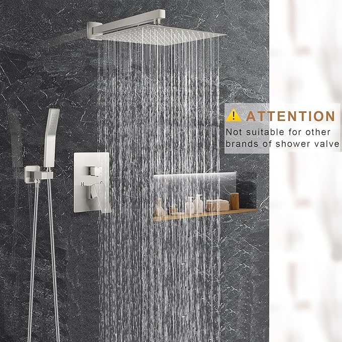 JOMEOO® 12 Inch Brushed Nickel Shower System, Wall Mounted High Pressure Rain Shower Head with Handheld Sprayer, Bathroom Luxury Rainfull Shower Head Shower Faucet Set Rough in Valve Body and Trim