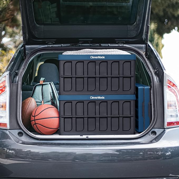 CleverMade Collapsible Storage Bins - Stone 3 Pack 62L / 16 Gal holds 100 lbs - Stackable Containers Heavy Duty Capacity Crates Space-Saving