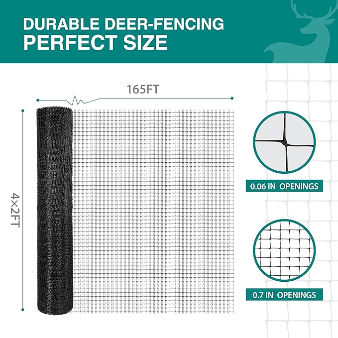 FRUITEAM 8ft×165ft Deer-Fence,Deer-Netting for Garden,Wildlife Netting,Heavy Duty Garden Fencing Roll for Plant Protection