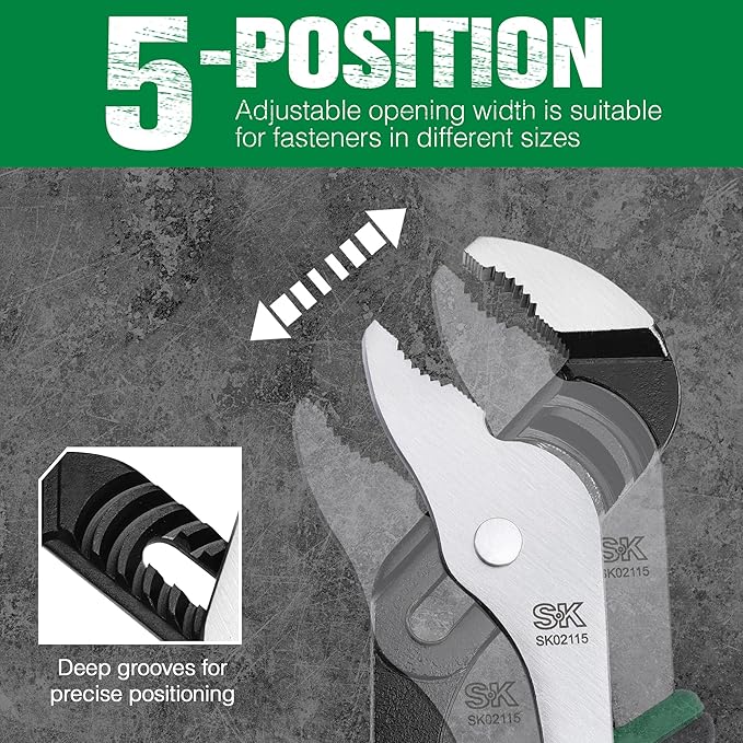 SK 8-Inch Groove Joint Pliers, Water Pump Pliers, Premium CR-V Steel Construction, Serrated Jaw with Comfortable Grips