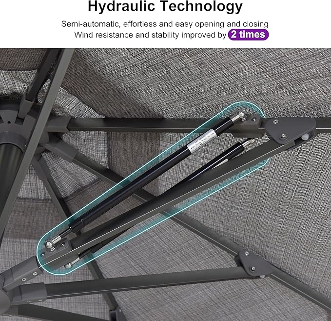 PURPLE LEAF 11.5 FT Semi-Auto Outdoor Patio Umbrella with Base Market Table Sun Umbrellas with 8 Aluminum Sturdy Ribs for Backyard Deck Garden Pool (Silver Pole Gray Canopy)