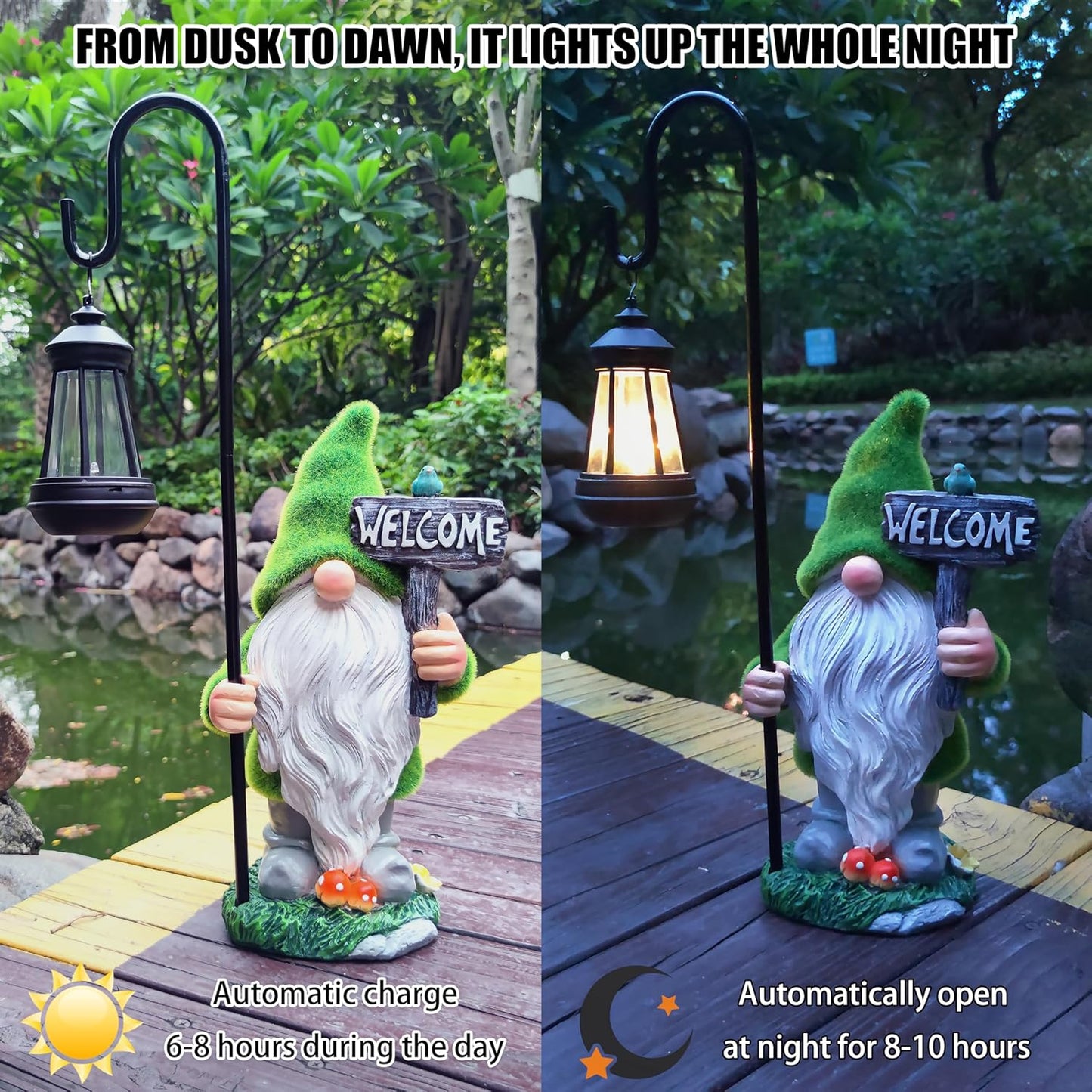 JOYBEE Garden Statues Gnome with Solar Lantern Outdoor Decor-Gnomes Solar Figurines Lights Decorations for Patio Yard Lawn Ornaments-Gifts for Women Mom Grandma