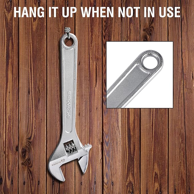 Olympia Tools 8" Adjustable Wrench, Heavy Duty Drop Forged Steel, Chrome Plated, Precision Machined Jaws, Rust Resistant