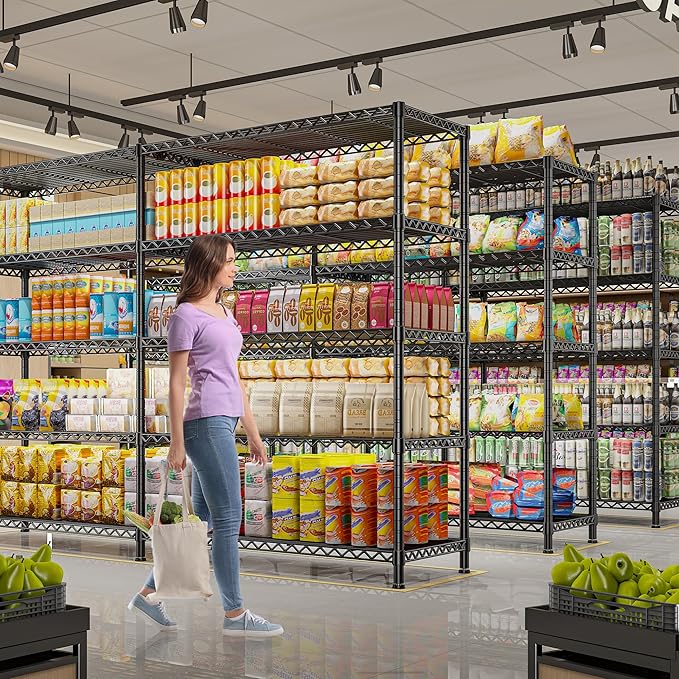 REIBII 73''W Storage Shelves Load 1650 LBS Metal Shelving 5-Tier Wire Shelving Unit for Storage Rack Adjustable Heavy Duty Metal Shelves for Pantry Kitchen Garage, 17.7" D x 73" W x 71" H，2PCS