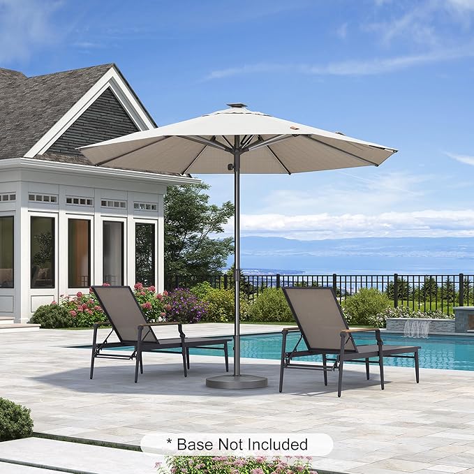 PURPLE LEAF 10 FT Semi-Auto Outdoor Patio Umbrella Market Table Sun Umbrellas with Led Lights and 8 Aluminum Sturdy Ribs for Backyard Deck Garden Pool(Gray Pole Beige Canopy)
