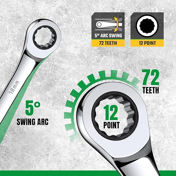 SK Ratcheting Wrench Set, Combination Wrench Set, 12-Piece, Metric 8 to 19mm, 72-Tooth, Premium CR-V Construction, with Rack Organizer