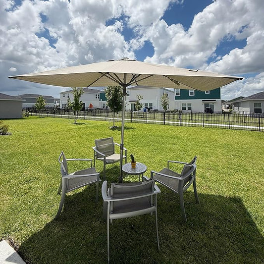 PURPLE LEAF 6 X 10 FT Semi-Auto Outdoor Patio Umbrella Market Table Sun Umbrellas with 6 Aluminum Sturdy Ribs for Backyard Deck Garden Pool (Gray Pole Beige Canopy)