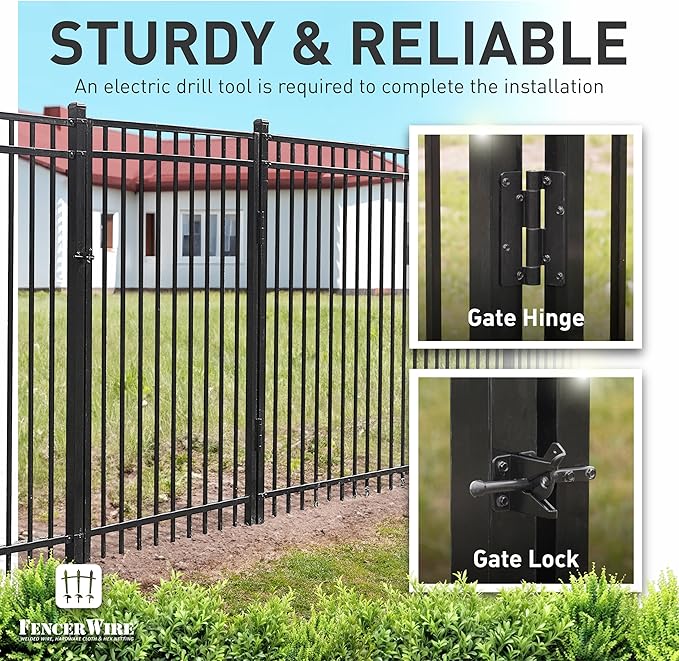 Fencer Wire Heavy Duty Flat Top X-Pattern Decorative Fence Gate, 4FT Height x 4FT Width Outdoor Fence Gate, Outdoor Anti-Rust Metal Steel Gate for Fencing Barrier, Garden Gate with Gate Lock