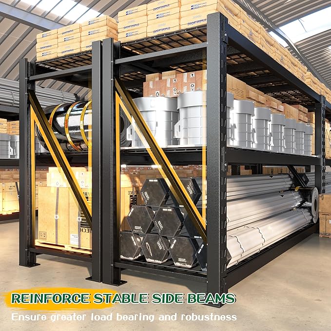 Bepatio 77" W Garage Shelving Heavy Duty, Ultra Wide Storage Shelves 3 Tier Metal Shelving Unit Adjustable Utility Shelves for Garage, Basement, Warehouse, Black 77" W*23.7" D*66”H, 2 PCS