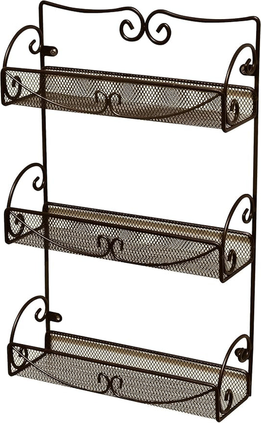 Deco Brothers 3 Tier Wall Mounted Hanging Spice Rack, Bronze