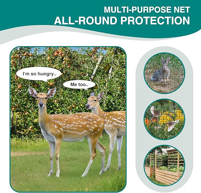 FRUITEAM 8ft×165ft Deer-Fence,Deer-Netting for Garden,Wildlife Netting,Heavy Duty Garden Fencing Roll for Plant Protection