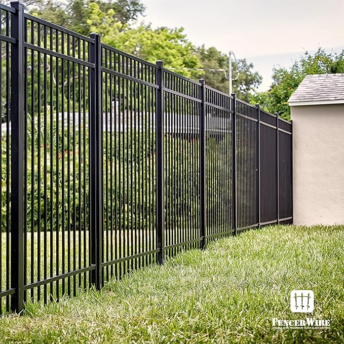 Fencer Wire Pack of 5 Heavy Duty 8FT Outdoor Steel Fencing Border Post, 16 Gauge Anti-rust Metal Fence Post, 2” Diameter Decorative Garden Fence Post, Black, FPSPS16-B8X5 FW6P