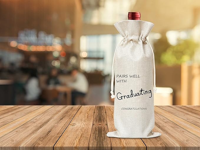 Graduating Gift Wine Bag,Gift For Graduate,Cotton linen Drawstring Wine Bag(1 Pcs) - WB008