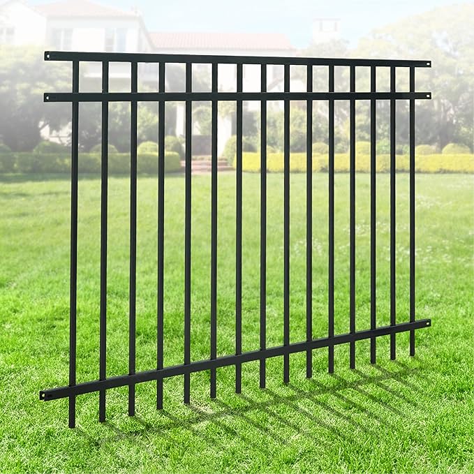 Fencer Wire Heavy Duty Flat Top Fence Barrier Panel, 4FT Height X 6FT Width Anti-Rust Metal Fencing Panel, 2” Diameter Steel Outdoor Decorative Garden Fence Panel for Yard, Pool, Patio, Single Panel