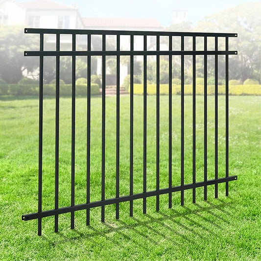 Fencer Wire Heavy Duty Flat Top Fence Barrier Panel, 4FT Height X 6FT Width Anti-Rust Metal Fencing Panel, 2” Diameter Steel Outdoor Decorative Garden Fence Panel for Yard, Pool, Patio, Single Panel