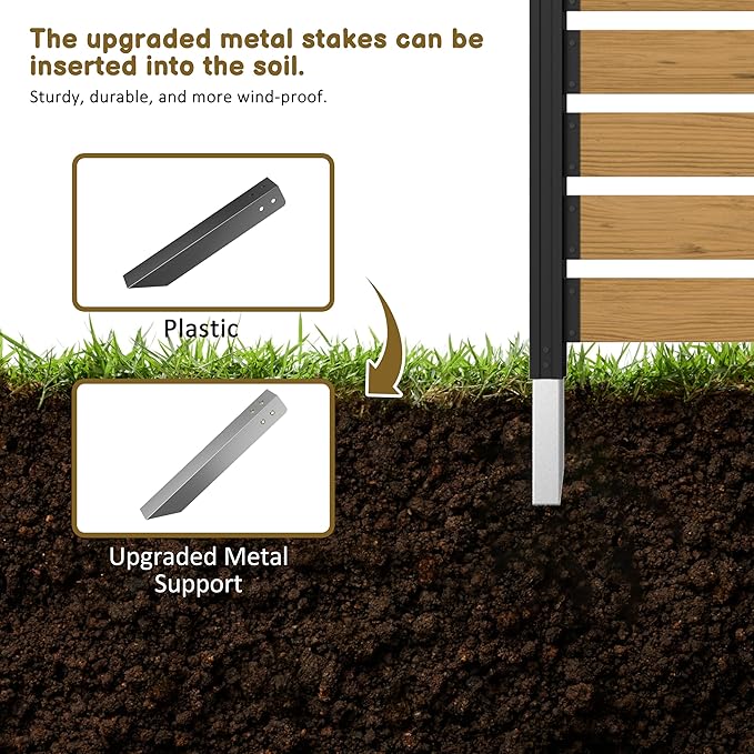 78” W x 48” H Wooden Air Conditioner Fences for Hard Ground & Soft Ground, 2 Outdoor Garden Fences, Privacy Screen Panels with Aluminum Stakes, Trash Can Pool Equipment Enclosure, Natural