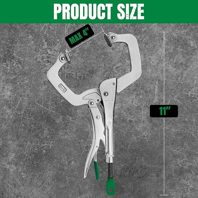 SK 11" C-clamp Locking Pliers with Swivel Pads, Premium CR-V Construction, Ergonomic Anti-slip Handle