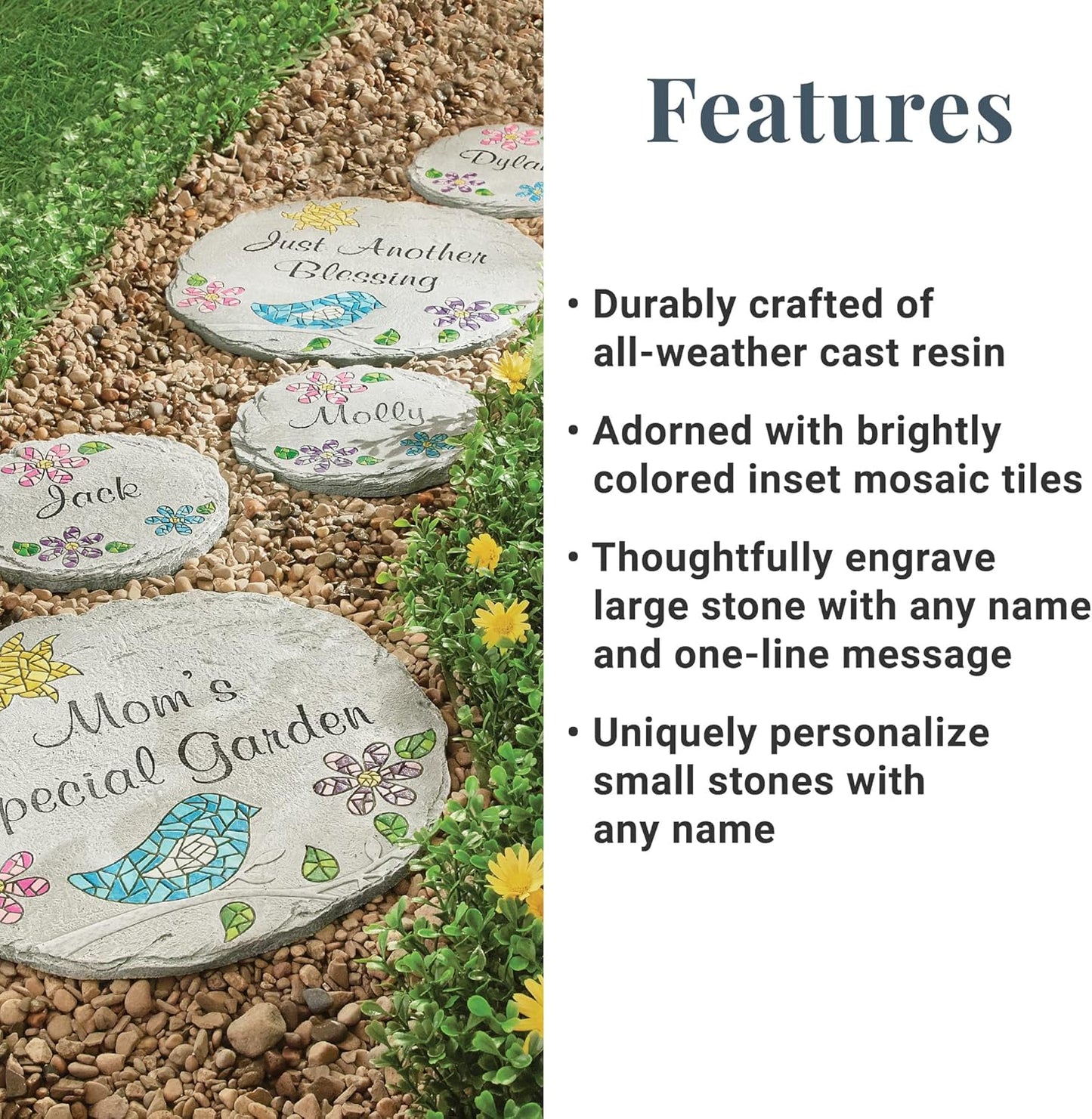 Let's Make Memories Personalized Mosaic Garden Stone - for Grandma, Mom – Small Stone - Personalize Message
