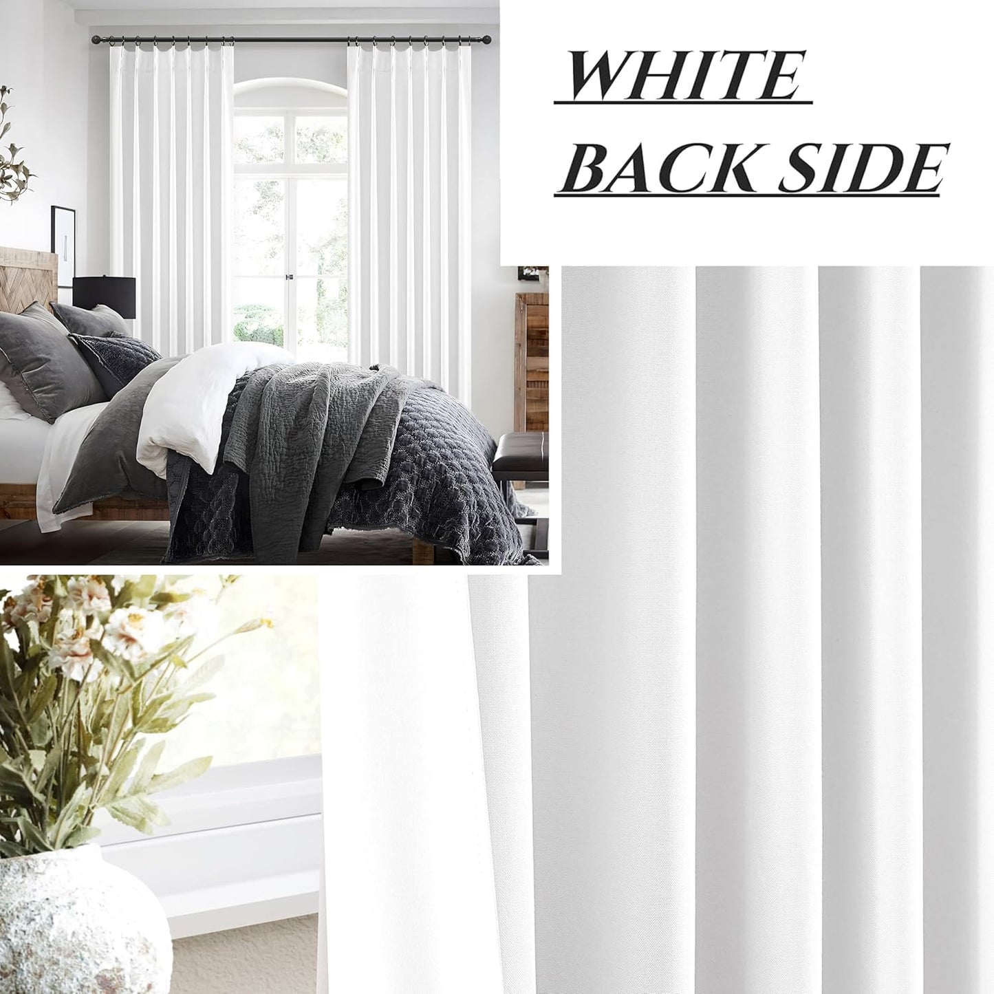 Solid White Blackout Varil Drapes 84 Inch Length 2 Panels Set for Bedroom, Modern Pinch Pleated Curtains Sun/Heart Block Privacy Linen Textured Living Room Window Curtains Hook Back Tab 7FT Decor Burg